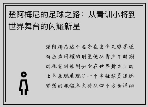 楚阿梅尼的足球之路：从青训小将到世界舞台的闪耀新星
